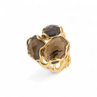 Anello Regolabile in Bronzo Dorato Collezione Aurora-S con Anello Di Bronzo Collezione AURORA 25x27mm Con Occhio Di Gatto   Fum