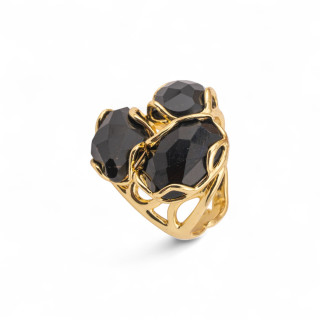 Anillo Bronce Con Ojo De Gato 25x27mm Talla Ajustable Negro Dorado