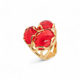 Anillo Bronce Con Ojo De Gato 25x27mm Tamaño Ajustable Rojo Claro Dorado