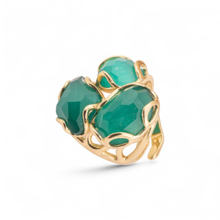 Bague Bronze Oeil de Chat 25x27mm Taille Ajustable Doré Vert Emeraude