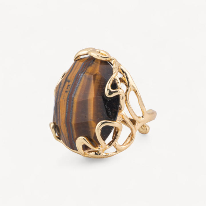 Bronze Ring With Irregular Natural Stone 28x32mm Adjustable Size Golden Tiger Eye 2