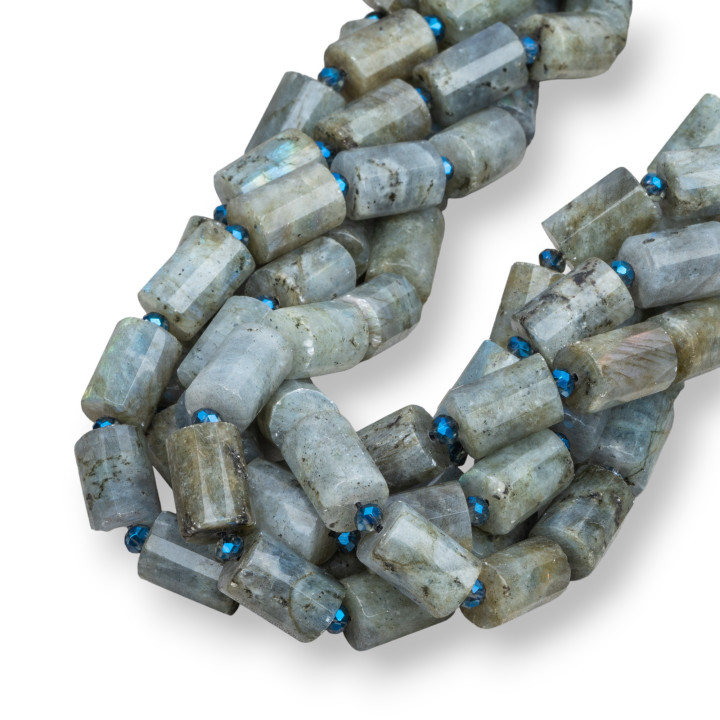 Prisme facetté cylindrique en labradorite grise 10x14mm