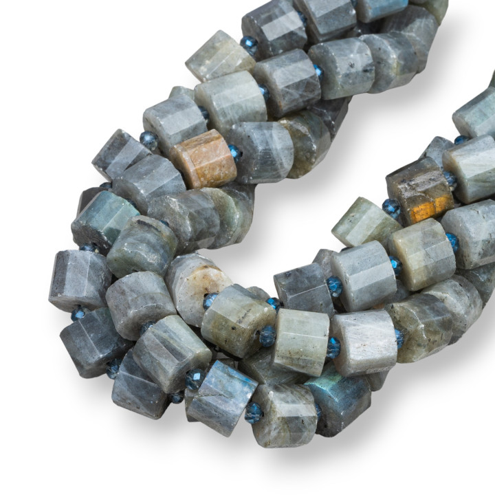 Prisme facetté cylindrique en labradorite grise 12x9mm