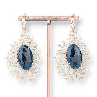 Pendientes De Gancho De Bronce Con Colgante De Ramitas Con Cabujones Azul Oscuro 35x63mm