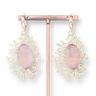 Boucles d'Oreilles Crochet Bronze Avec Pendentif Brindilles Avec Cabochon 35x63mm Poudre