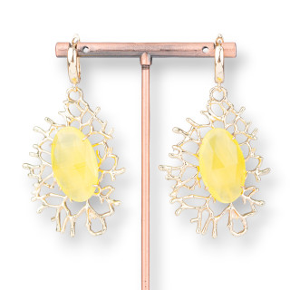 Boucles D'oreilles Crochet Bronze Avec Pendentif Brindilles Avec Cabochons 35x63mm Jaune