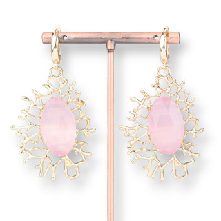 Orecchini A Monachella Di Bronzo Con Pendente A Rametti Con Cabochon 35x63mm Rosa