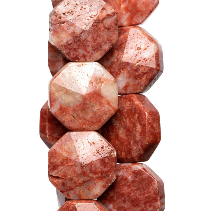 Jaspe Rouge Clair Octogone Plat Facette 30mm