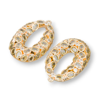 Bronce Colgante Componente Oval Cornector Puntos de luz 22x30mm 2pcs Olivino