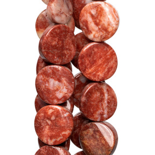 Jaspe Rouge Clair Rond Plat Lisse Ondulé 16mm