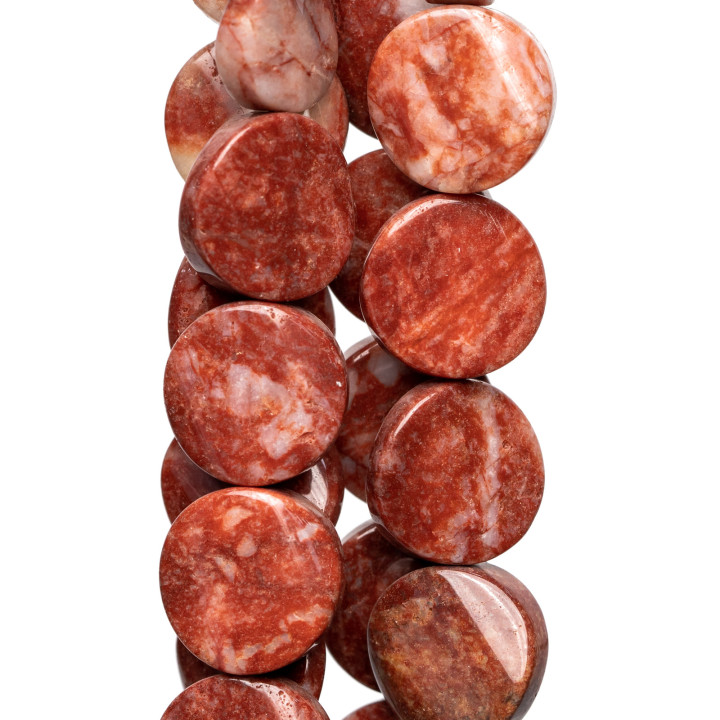 Jaspe Rouge Clair Rond Plat Lisse Ondulé 16mm