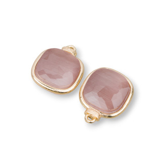 Ορειχάλκινος σύνδεσμος εξαρτημάτων με Cat's Eye Crystals Set Square with a Ring 14mm 10pcs Powder