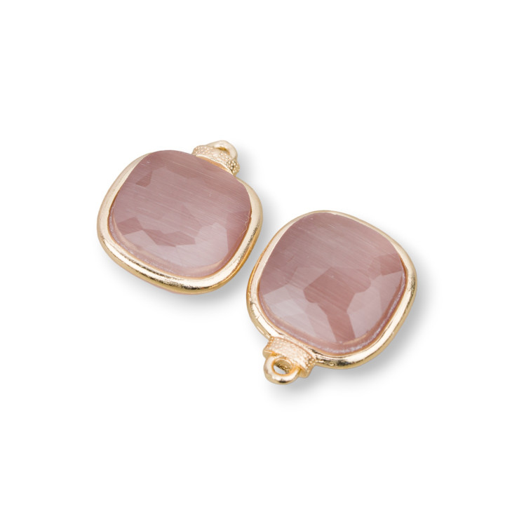 Ορειχάλκινος σύνδεσμος εξαρτημάτων με Cat's Eye Crystals Set Square with a Ring 14mm 10pcs Powder