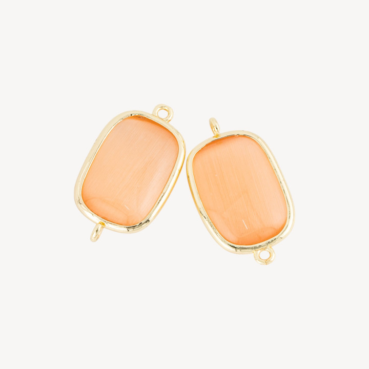 Brass Component Connector With Cat's Eye Rectangle 16x21mm With 2 Rings 8pcs Orange