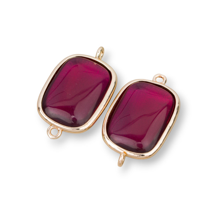 Connettore Componente Di Ottone Con Occhio Di Gatto Rettangolo 16x21mm Con 2 Anellini 8pz Ruby