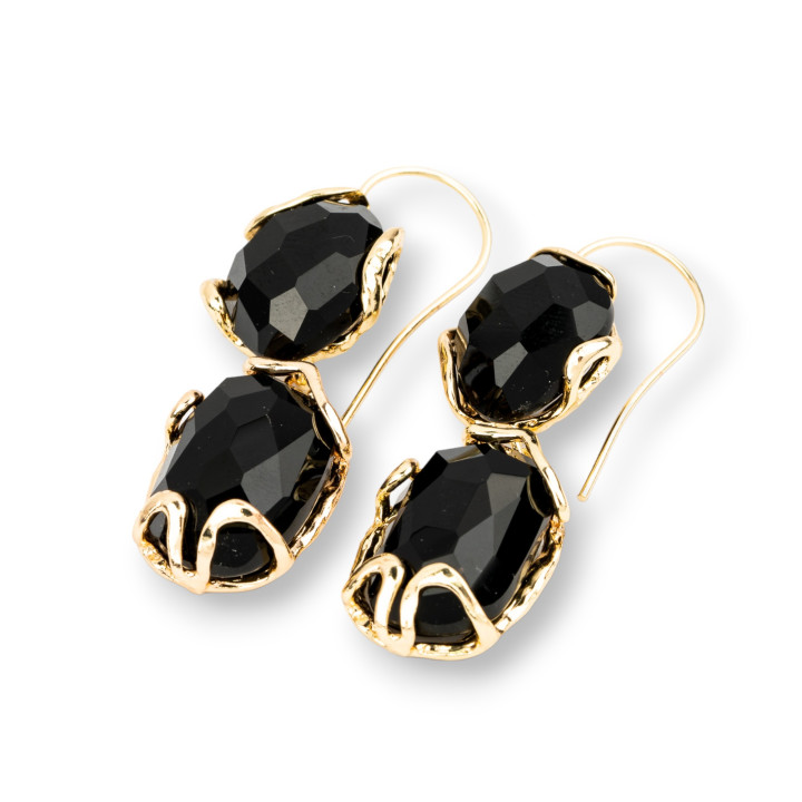 Pendientes Gancho Bronce Con Ojo De Gato 16x44mm 1 Par Negro Dorado