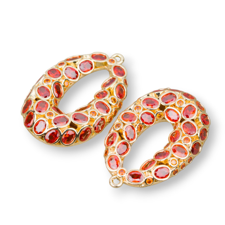 Componente colgante de bronce Cornector ovalado Puntos de luz 22x30 mm 2 piezas Granate rojo