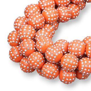 Boules 2 Trous Avec Strass 14mm Pâte Corail Orange 1 Rang