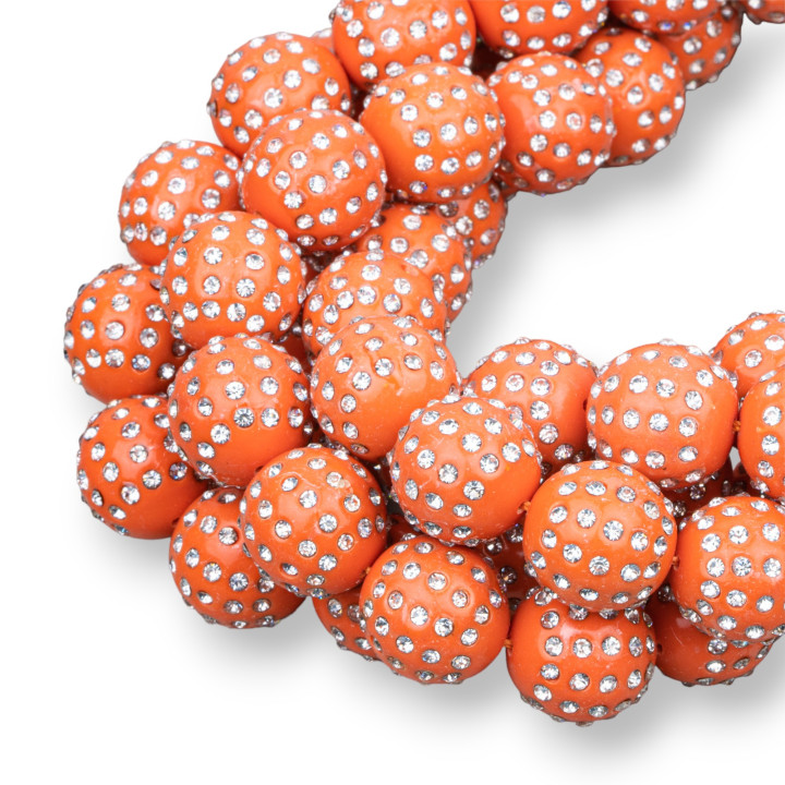Kugeln 2 Löcher mit Strass 14mm Orange Coral Paste 1 Strang