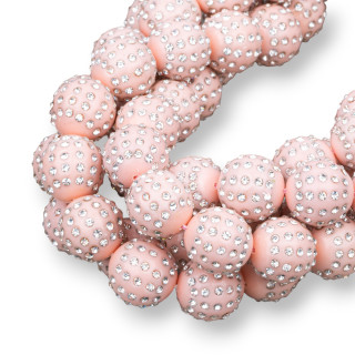 Boules 2 Trous Avec Strass 14mm Pâte Corail Rose 1 Rang