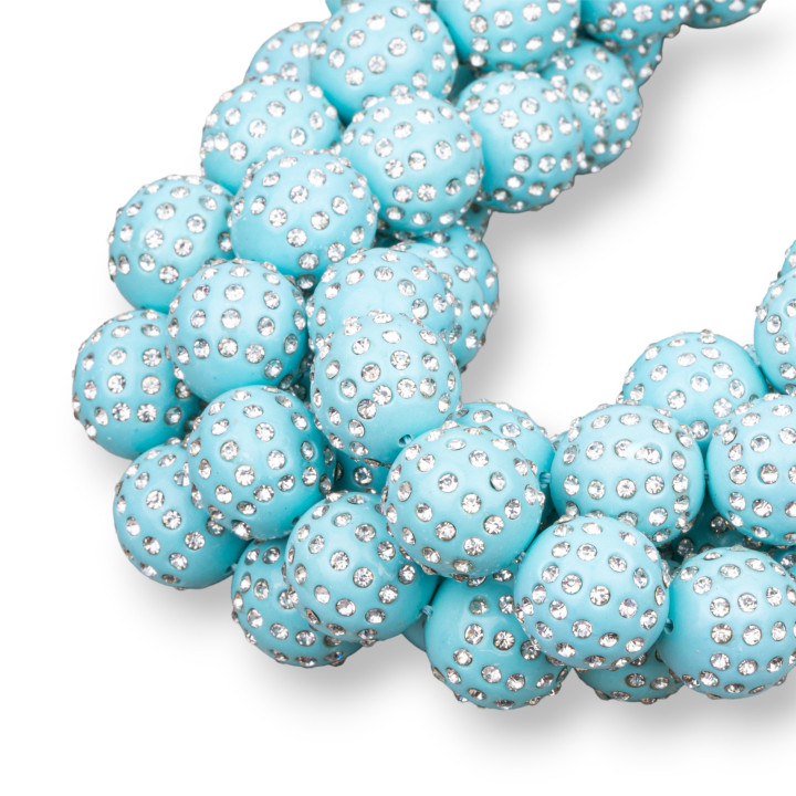 Palline 2 Fori Con Strass Tondo Liscio 16mm Pasta Di Turchese 1 Filo