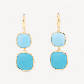 Pendientes Bronce Ojo de Gato Doble Cuadrado 22x60mm Turquesa