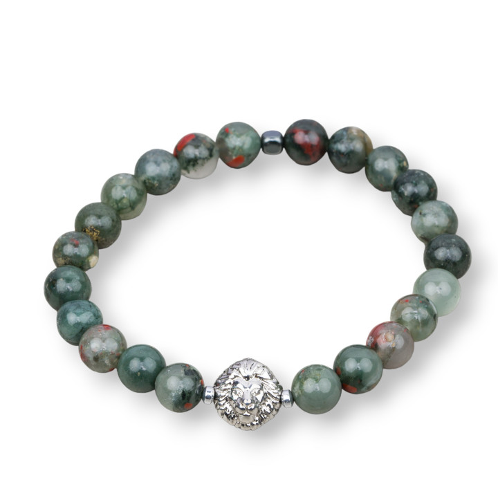 Pulsera Elástica Piedra Dura 08mm Con Hematites Linea Hombre MOD4 Bloody Jasper