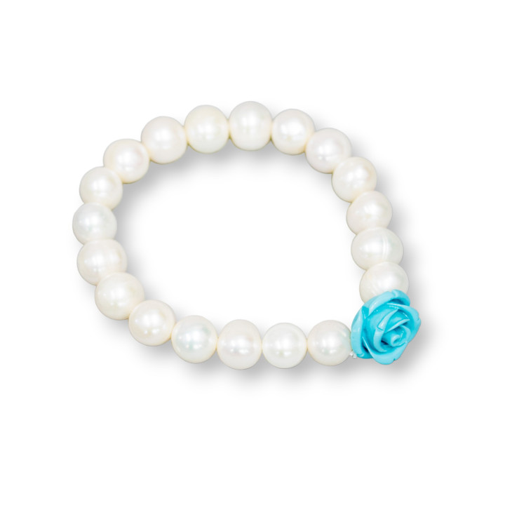Bracciale Elastico Con Perle Di Fiume E Centrale Di Resina Rosa Turchese