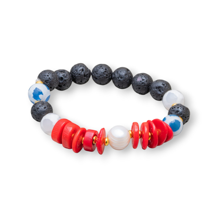 Pulseras De Piedra De Lava Con Coral Bambú Y Perlas Azul Claro De 10-12 MM