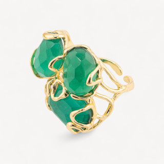 Anillo Bronce Ojo De Gato 32x36mm Tamaño Ajustable Esmeralda Verde Dorada MOD80