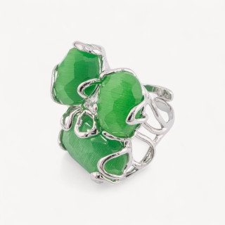 Bronze Ring With Cat's Eye 32x36mm Adjustable Size Rhodium Plated MOD101 Light Green