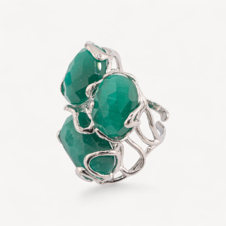 Bronze Ring With Cat's Eye 32x36mm Adjustable Size Rhodium Plated MOD98 Emerald Green