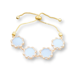 Bronze Bracelet With Cat's Eye 16mm Set Adjustable Size Up-Down Opal White