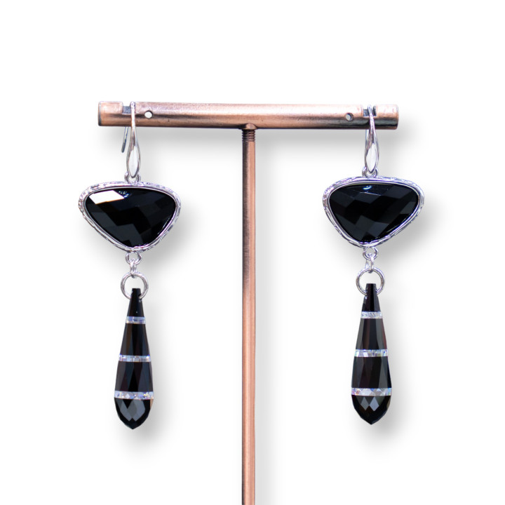 Boucles d'oreilles crochet en argent 925 avec composant en bronze avec yeux de chat et goutte Zircons 20x64mm
