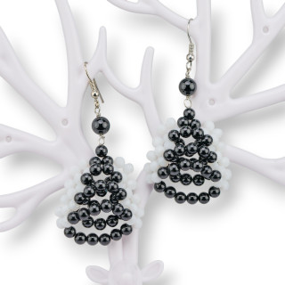 Boucles D'oreilles Crochet En Bronze Avec Pierres Dures Et Cristaux 32x60mm Noir