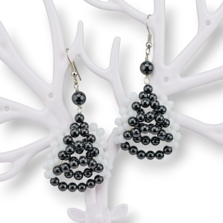 Boucles D'oreilles Crochet En Bronze Avec Pierres Dures Et Cristaux 32x60mm Noir