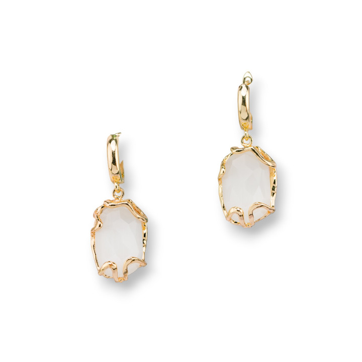 Boucles D'Oreilles Fermées Tiges Bronze Oeil De Chat 15x40mm Blanc