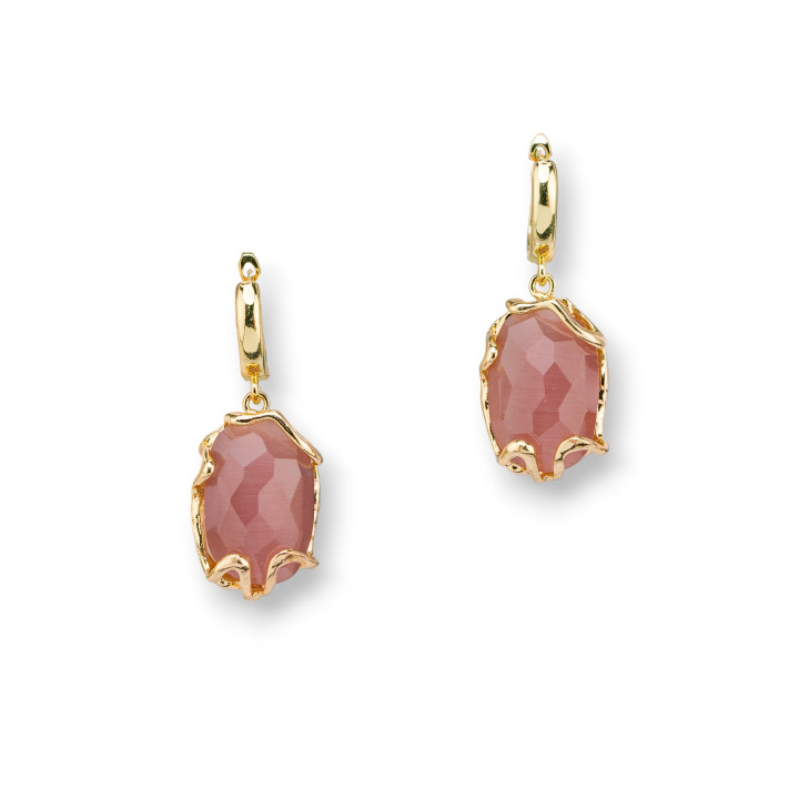 Boucles D'oreilles Tiges Fermées Bronze Oeil De Chat Violet 15x40mm