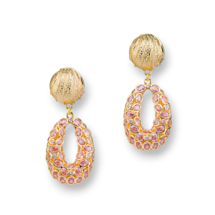 Boucles D'Oreilles Tiges Bronze Avec Zircons Sertis 22x50mm Rose