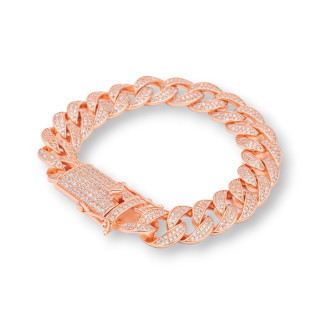 Pulsera De Plata 925 Joya Groumette Con Circonitas Ancho 4mm Largo 18cm Oro Rosa