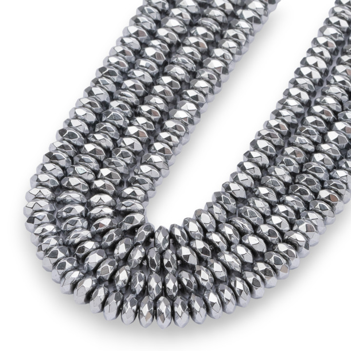 Silver Hematite Faceted Rondelle 6x3mm