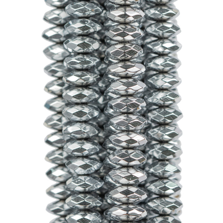 Silver Hematite Faceted Rondelle 8x3mm