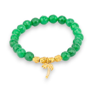 Bracelet of semi-precious stones and brass charms with emerald green jade zircons