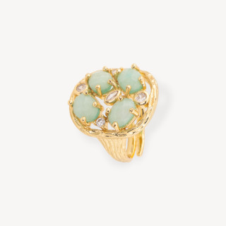 Bague Bronze Pierres Dures et Zircons Sertis 20x23mm Taille Ajustable Amazonite Dorée