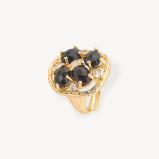 Bronze Ring With Semi-precious Stones and Zircons Set 20x23mm Adjustable Size Golden Onyx