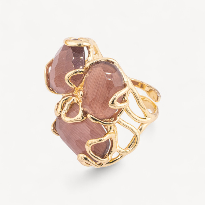 Bague Bronze Oeil de Chat 32x36mm Taille Ajustable Doré Poudre