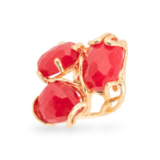 Anello Regolabile in Bronzo Dorato Collezione AURORA con Occhio Di Gatto Rosso Pieno | Gioiello Artigianale Donna 32x36mm