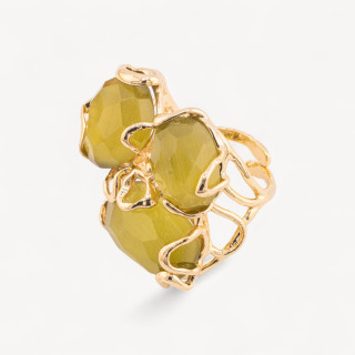 Anillo De Bronce Con Ojo De Gato 32x36mm Tamaño Ajustable Mostaza Dorada