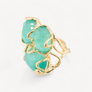 Bronze Ring With Cat's Eye 32x36mm Adjustable Size Golden Aqua Green