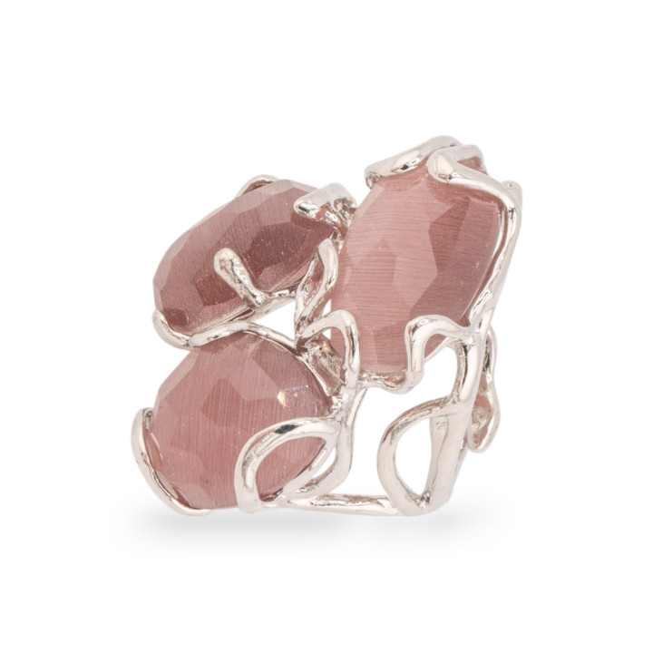 Bague Bronze Oeil de Chat 32x36mm Taille Ajustable Poudre de Rhodium